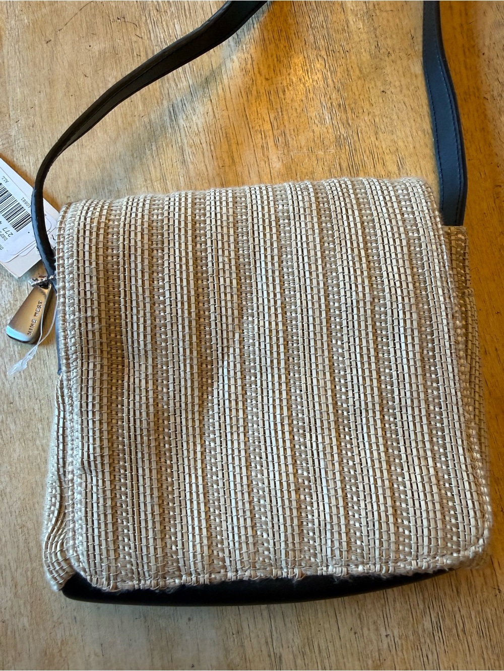 Woven Straw Crossbody Bag with Black Strap